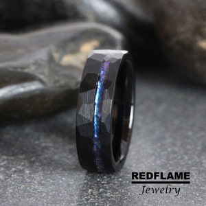 Alexandrite Crushed Wedding Ring, Black Hammer Changing Color Rose Gold Black Yellow Silver Gray Tungsten Wedding Mens Ring  Custom Order