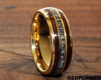 Deer Antler Ring Elk Moose Antler Wedding Ring, Koa Wood Hawaii 6mm 8mm 4mm, Rose Black Yellow Silver Gray Tungsten Wedding Ring, Mens Ring