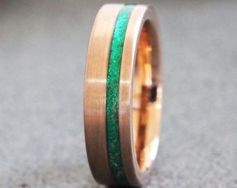 6 mm Emerald crushed inlay rose gold Tungsten Ring