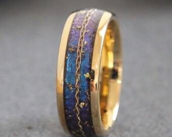 Alexandrite Gold Flake Braid Tungsten wedding ring