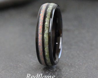 Peridot White Opal Wedding Ring Rose Gold Black Yellow Silver Gray Tungsten Carbide custom order