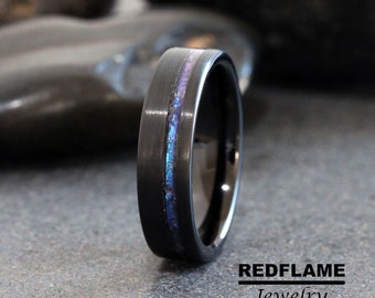 Brushed Alexandrite Crushed Wedding Ring Black Changing Color Black Tungsten Wedding Mens Ring Custom Order 6mm 8mm Band