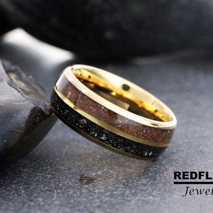 Gold Meteorite Wedding Ring, Meteorite Dinosaur Bone Meteorite Ring Rose Black Yellow Silver Gray Tyrannosaurus Rex T-Rex Gibeon Tungsten image 4