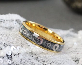 Gold Wedding Dress Fabric Inlay Tungsten Band, Custom Order