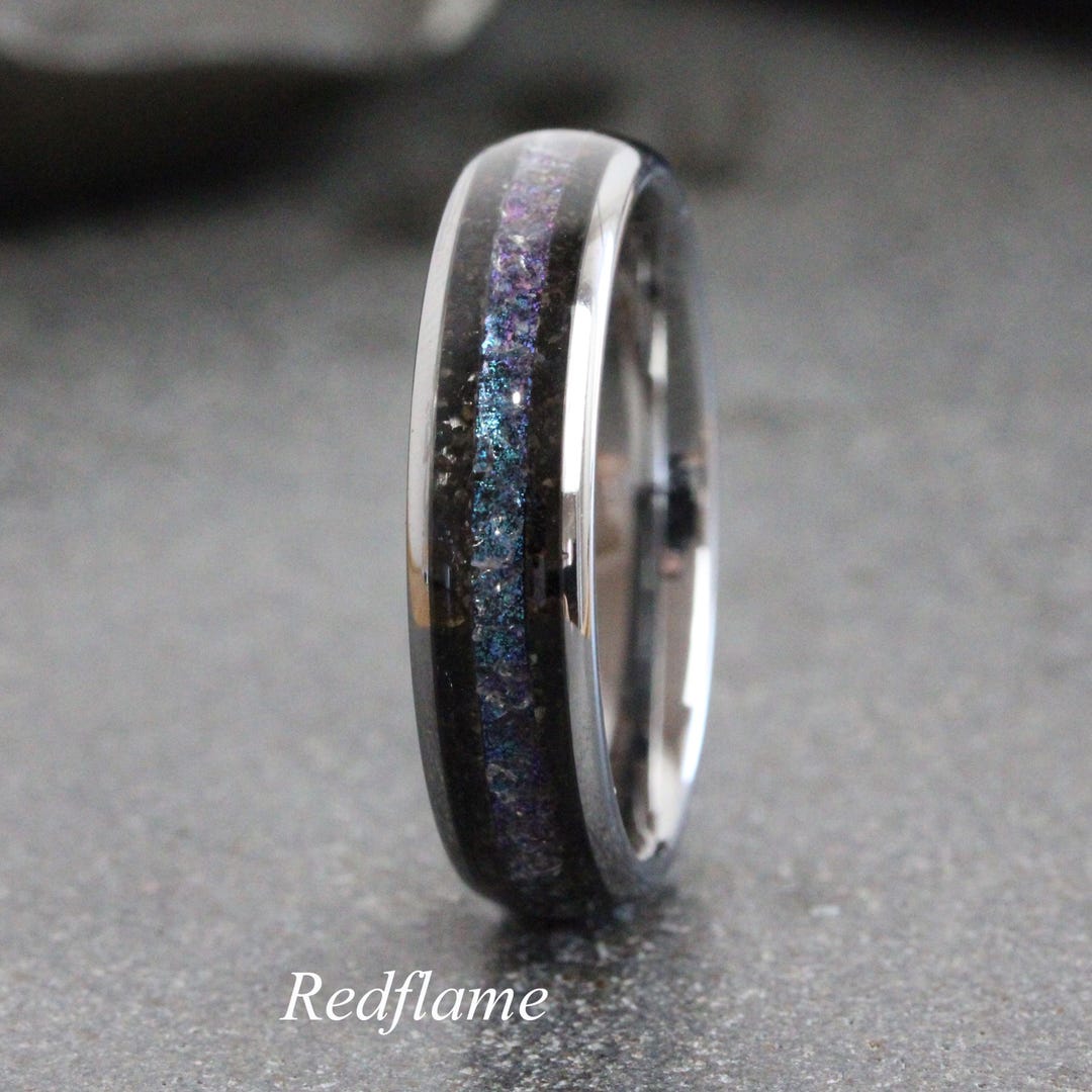 Sand and Alexandrite Inlay Tungsten Carbide Wedding Ring, Your Own Sand ...