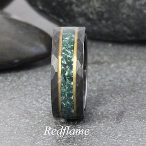 Moss Agate Hammered Wedding Band, Green Ring, Rose Gold Black Yellow Silver Gray Tungsten Wedding Ring, Men Ring, women ring, custom order