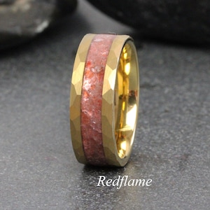 Sunstone Hammered Ring, Wedding Band, Rose Gold Black Yellow Silver Gray TungstenRing, MensRing women ring, Custom Order
