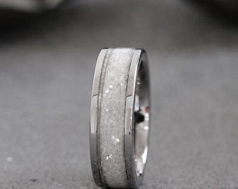 Men Tungsten Wedding Ring, your wedding dress scraps inlay, silver, yellow, rose gold, black band