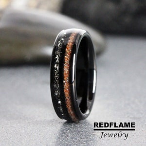 Meteorite Wedding Ring, Meteorite Dinosaur Bone Meteorite Ring Rose Gold Black Yellow Silver Gray Tyrannosaurus Rex T-Rex Gibeon Tungsten