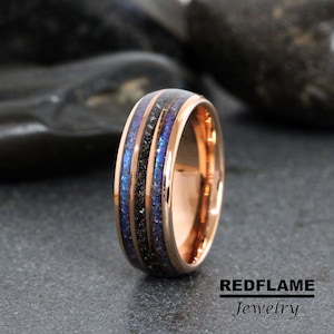 Meteorite Wedding Ring Alexandrite Meteorite Ring Rose Gold Black Yellow Silver Gray Tyrannosaurus Rex T-Rex Gibeon Tungsten Blue Purple