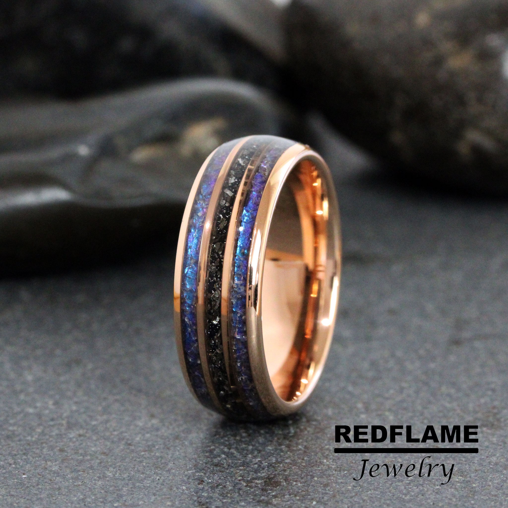 Meteorite Wedding Ring Alexandrite Meteorite Ring Rose Gold Black Yellow Silver Gray Tyrannosaurus Rex T-Rex Gibeon Tungsten Blue Purple