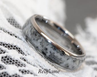Custom lace Wedding Dress Inlay Ring, Bride Groom Clothing Fabric, 6 mm Tungsten Carbide Ring