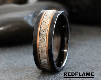 Your Sand Wedding Ring Your Beach Sand Ring Sand Wedding Your Own Materials Shells Rose Gold Black Yellow Silver GrayTungsten Back Ring