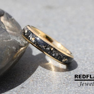 Gold Foil Leaf Meteorite Wedding Ring Meteorite Rose Gold Yellow Silver Band Tyrannosaurus Rex T-Rex Gibeon Tungsten Black