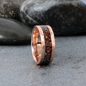 Solid 10k Rose Gold Meteorite Dinosaur Bone Hammered Wedding Ring