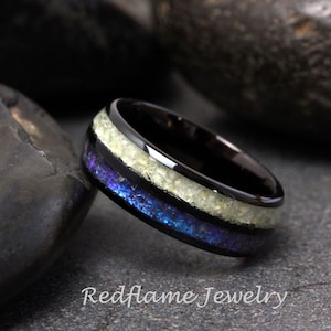 Peridot Alexandrite Wedding Band, Silver Gray Blue Purple Ring, Rose Gold Black Yellow Tungsten Wedding Ring, Mens Ring Custom Order Women