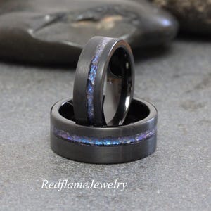 Brushed Alexandrite Crushed Wedding Ring Black Changing Color Black Tungsten Wedding Mens Ring Custom Order 6mm 8mm Band