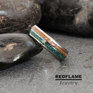 Green Malachite Your Own Sand Tungsten Ring 6mm 8mm 4mm, Rose Black Yellow Silver Gray Tungsten Women ring Mens Ring