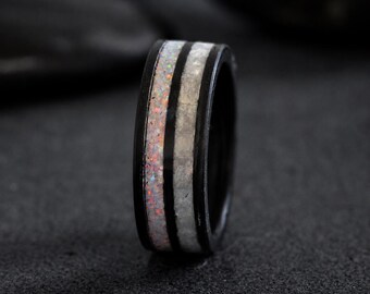 Carbon Fiber moonstone Opal wedding ring