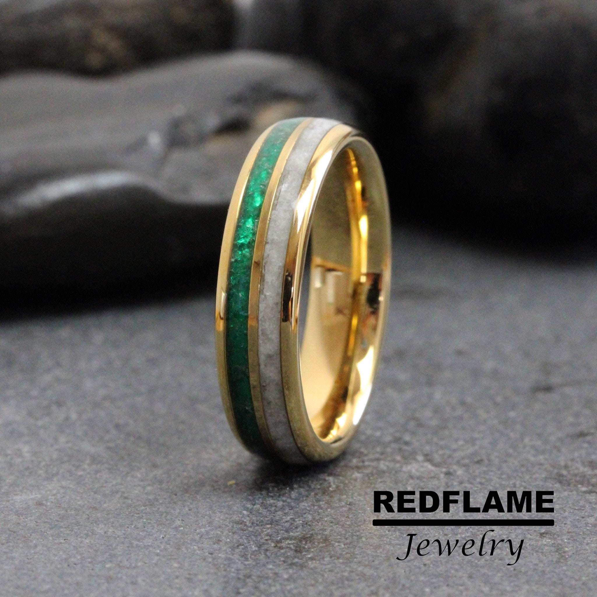 Green Emerald Rainbow Moonstone Ring, Rose Gold Black Yellow Gray Tungsten Wedding Ring, Men Ring women ring