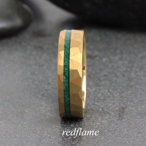 Green Malachite Ring Rose Gold Yellow Silver Black Band Tungsten Anniversary Promise Mens Ring Womens
