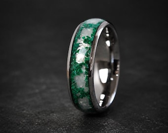 Malachite Moonstone Wedding Ring Green stone Tungsten band