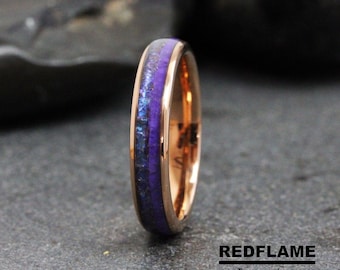 Rose Gold Alexandrite Crushed Amethyst Wedding Ring Silver Gray Rose Black Yellow Gold Tungsten Carbide Wedding Men women Ring