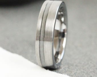 6 mm brushed Inlay wedding dress scrap ring, tungsten wedding band