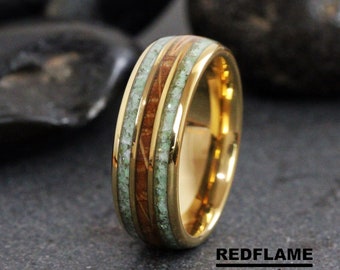 Wine Bottle Glass Ring Whiskey Barrel Ring Jameson Oak Wood Wedding Rose Gold Black Yellow Silver Gray Tungsten Carbide Womens Ring Men ring