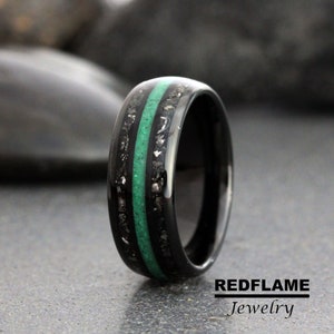 Green Malachite Meteorite Wedding Ring Meteorite Rose Gold Yellow Silver Band Gibeon Tungsten Black Anniversary Promise Mens Ring Womens