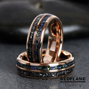 Meteorite galaxy Wedding Ring, Black Gray Rose Gold Yellow Gold Tungsten Carbide Ring, custom order