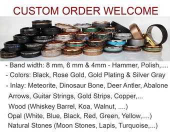 Custom Order, Create Make Your Own Wedding Ring 6mm 8mm 4mm Inlay Custom Order Mens Ring Your Own Material Stones Wood Guitar Meteorite