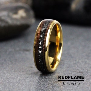 Walnut Wood Meteorite Wedding Ring Meteorite Rose Gold Yellow Silver Band Gibeon Tungsten Black Rose Gold Yellow Mens Ring Wedding Womens