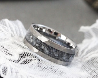 Hammered Men Wedding Dress fabric Inlay wedding Ring, men tungsten wedding dress band