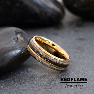 Deer Antler Meteorite Wedding Ring Meteorite Rose Gold Yellow Silver Band Gibeon Tungsten Black Anniversary Promise Mens Ring Wedding Womens