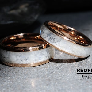 Couple Rainbow Moonstone Rings, Matching Set His and Her Men Women Ring Black Yellow Silver Gray Tungsten Wedding Couple Ring, Custom Order