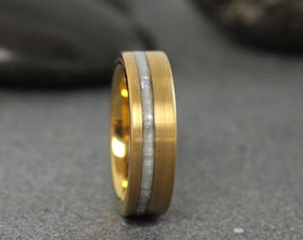 Gold Moonstone Ring, Tungsten Wedding Ring