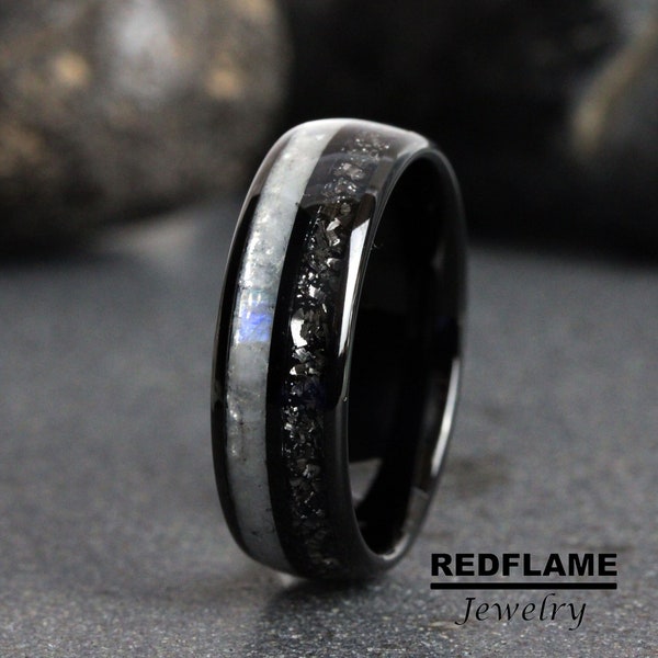 Rainbow Moonstone Meteorite Ring, Custom Order