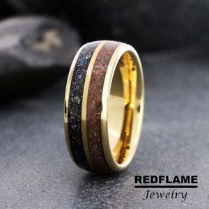 Gold Meteorite Wedding Ring, Meteorite Dinosaur Bone Meteorite Ring Rose Black Yellow Silver Gray Tyrannosaurus Rex T-Rex Gibeon Tungsten image 1