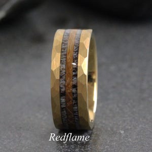 Deer Antler Ring Elk Moose Wood Whiskey barrel Wedding Ring, Tungsten Wedding Ring, custom order