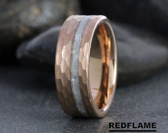 Rainbow Moonstone Ring, Hammer Rose Gold Moonstone Wedding Ring, Women Ring Black Yellow Silver Gray Tungsten Mens Ring, Custom Order