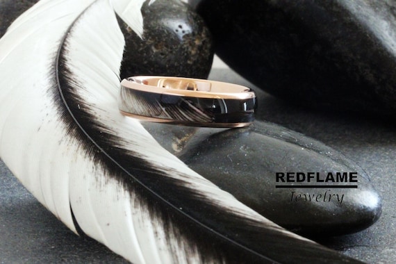 Chicken Feather Tungsten Ring, Feather Ring, 6mm 8mm Band Silver