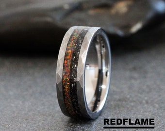 Meteorite tiger eye Wedding Ring Tungsten ring
