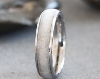 Wedding Dress fabric Inlay Tungsten Wedding Ring, your wedding dress scraps, silver, yellow, rose gold, black band