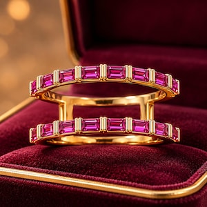 Dainty Ruby Baguette Ring Jacket Enhancer Compatible with Oura Ring Gen3 & Gen4, 18K Gold Ring Guard,Ring Wrap Gift for Her Birthday Gift