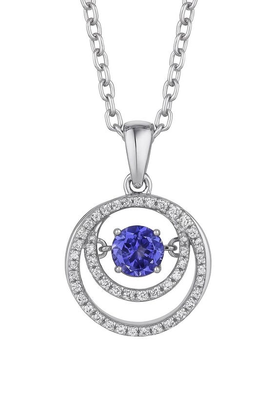 ラボタンザナイトダイヤモンドダンシングペンダントネックレス、14K 