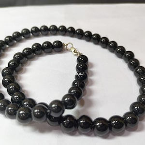 Black Onyx Bead Antique Necklace 3 Ct Yellow Gold 18k Over