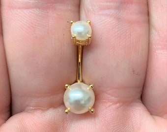 Beautiful Piece Golden Pearl Belly Button Ring in 18K Yellow Gold Finish 1Pc