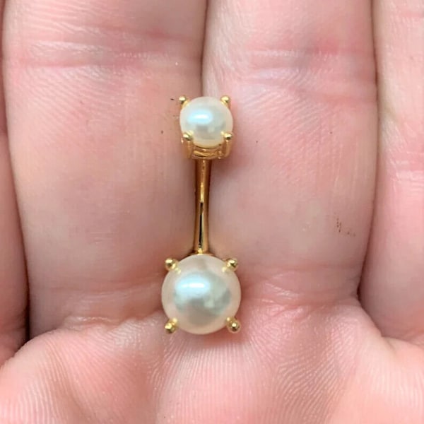 Beautiful Piece Golden Pearl Belly Button Ring in 18K Yellow Gold Finish 1Pc