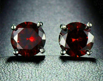 2.10 Ct Round Cut Red Ruby Solitaire Stud Women's Earrings Gift 14k White Gold Finish